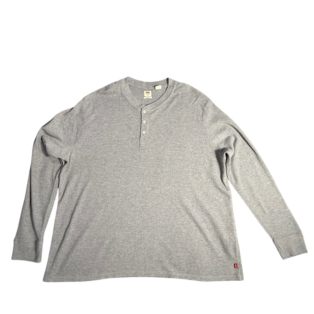 Levis Henley Shirt Mens 3XL Grey Long Sleeve Waffle Knit Thermal Standard Fit